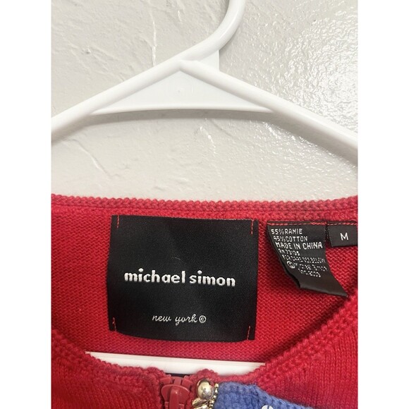 Michael Simon Knit Vest Sleeveless American Flag Full Zip Sweater Size Medium - Picture 4 of 7